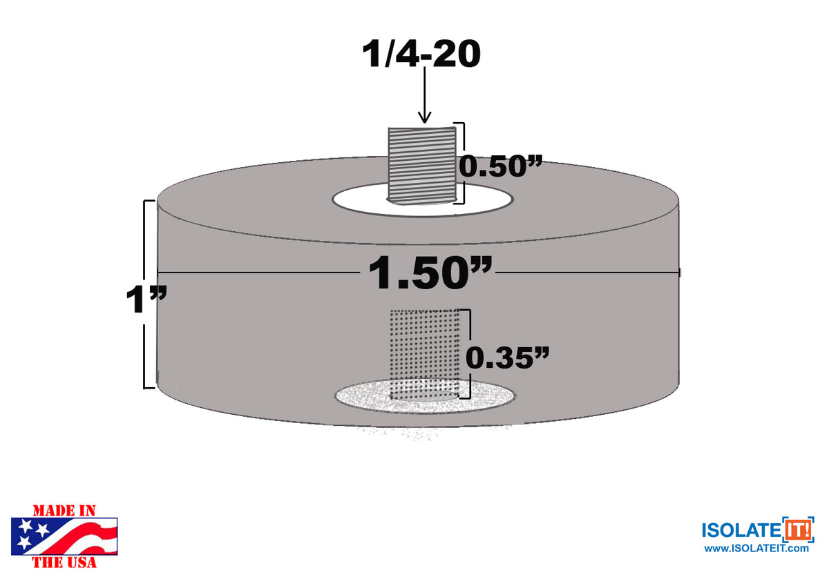 Sorbothane Male-Female Vibration Stud Mount - 4 Pack