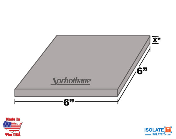 6" x 6" Sorbothane Sheet stock "X" is thickness