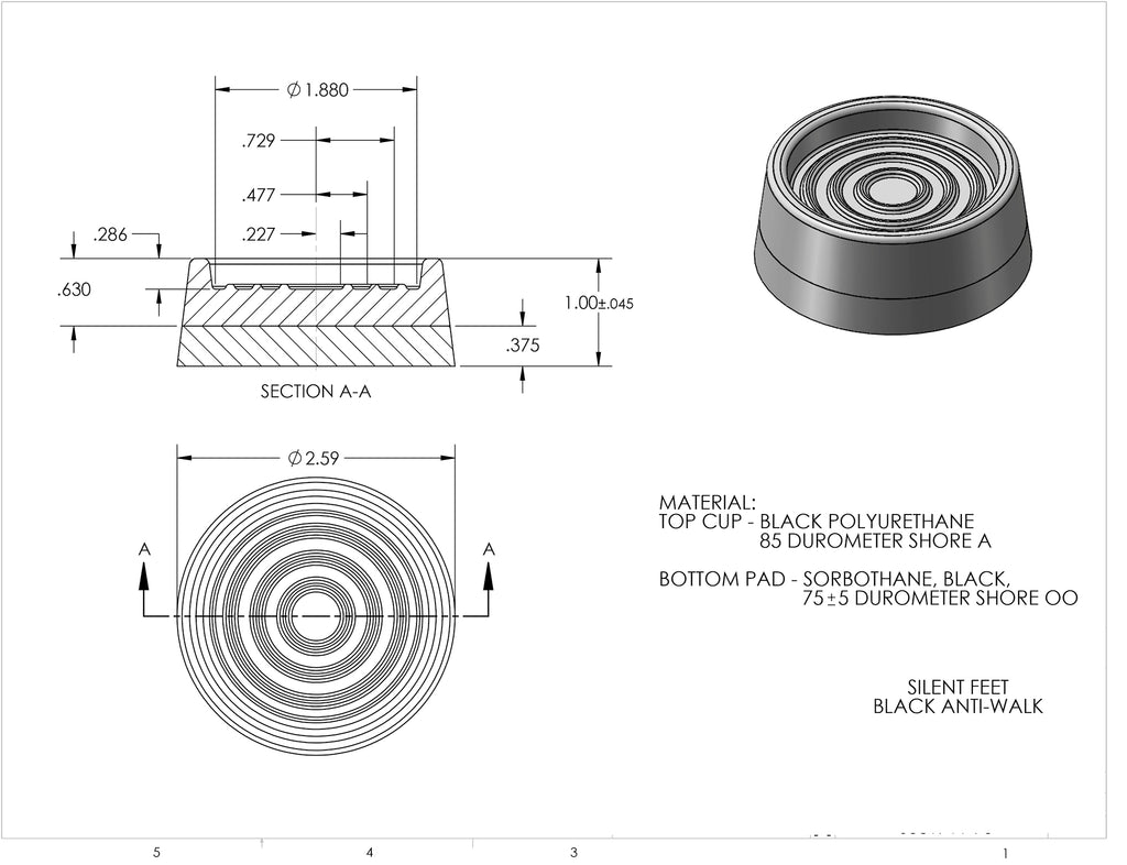 D20X17XH10MM PIEDS CAOUTCHOUC Anti Vibration Isolateur Base