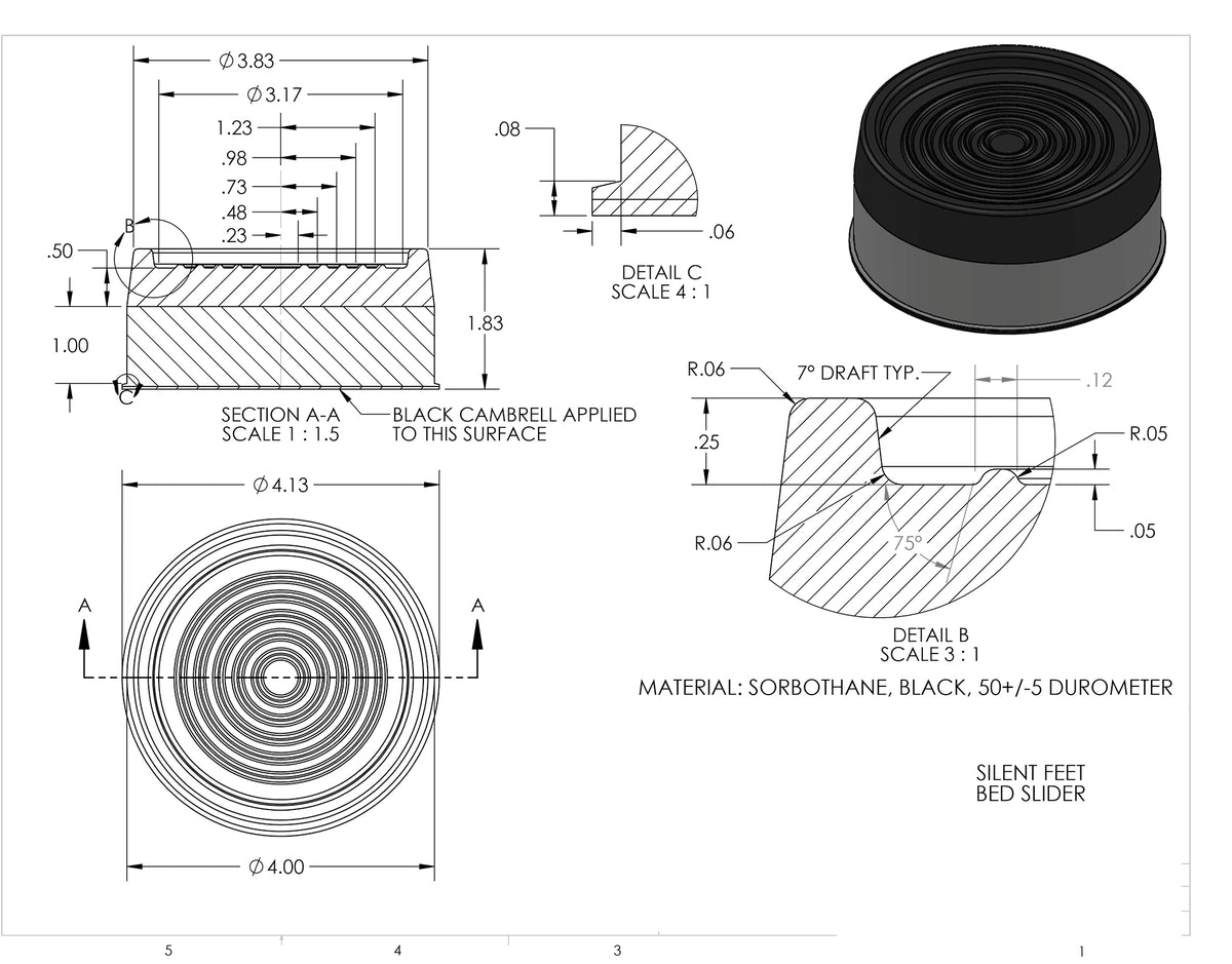 Silent Feet Anti-Vibration Riser for Beds - Superior All Surface Vibration Barrier - 4 Pack