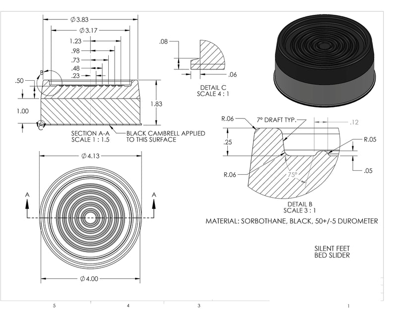 Silent Feet Anti-Vibration Riser for Beds - Superior All Surface Vibration Barrier - 6 Pack