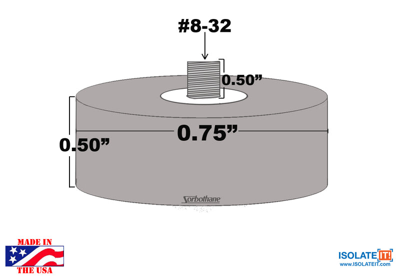 Sorbothane Male Vibration Stud Bumper Mount - 4 Pack