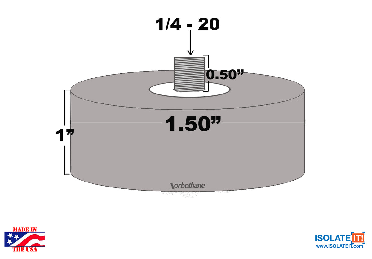 Sorbothane Male Vibration Stud Bumper Mount - 4 Pack