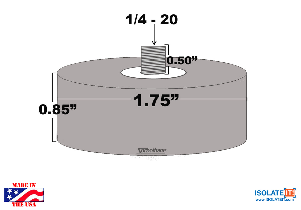 Sorbothane Male Vibration Stud Bumper Mount - 4 Pack
