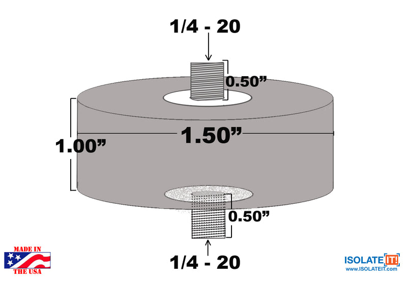 Sorbothane Male-Male Vibration Stud Mount - 4 Pack