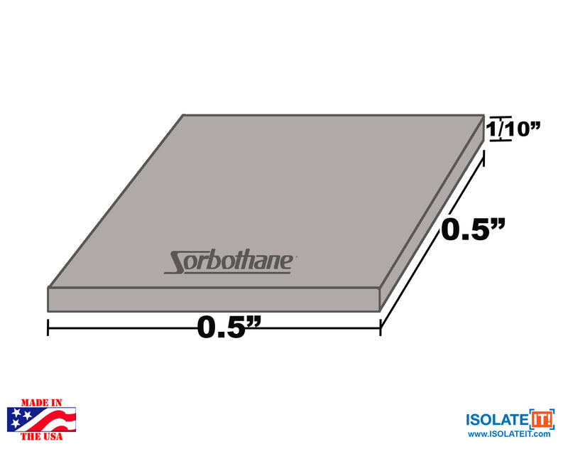 Sorbothane Vibration Isolation Square Pad 1-2" x 1-2" - 36 Pack