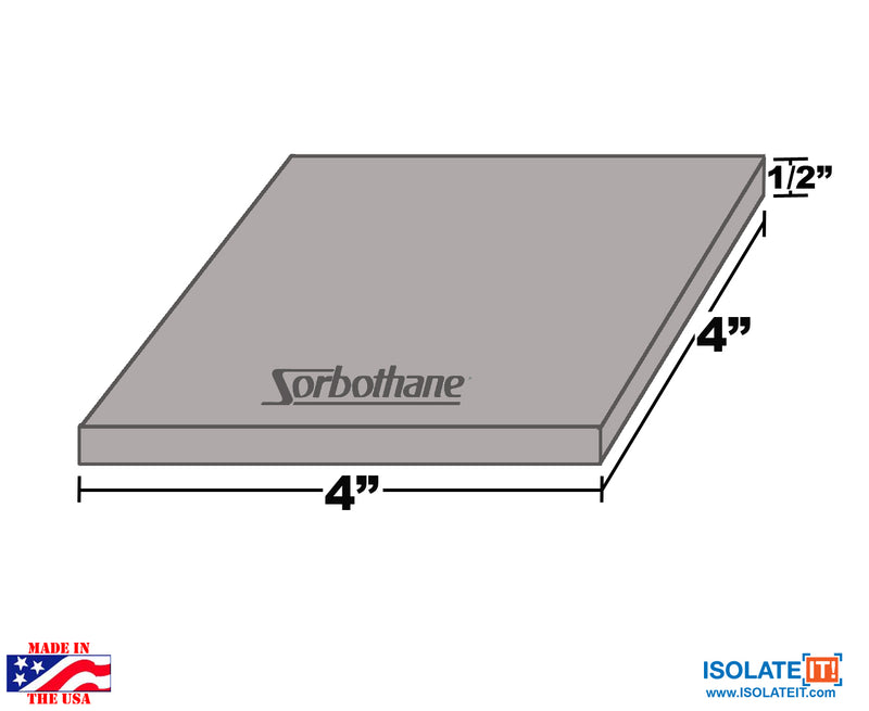 Sorbothane Vibration Isolation Square Pad 4" x 4" - 2 Pack