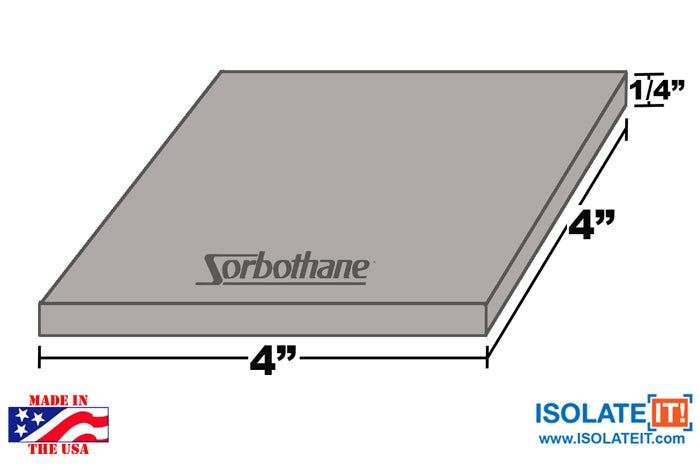 Sorbothane Vibration Isolation Square Pad 4" x 4" - 2 Pack