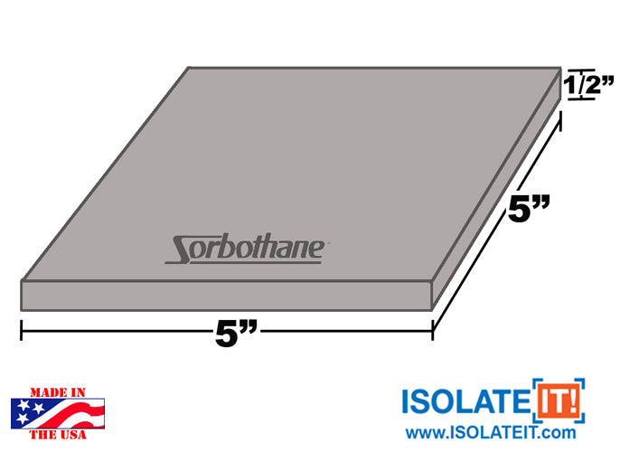 Sorbothane Vibration Isolation Square Pad 5" x 5" - 2 Pack