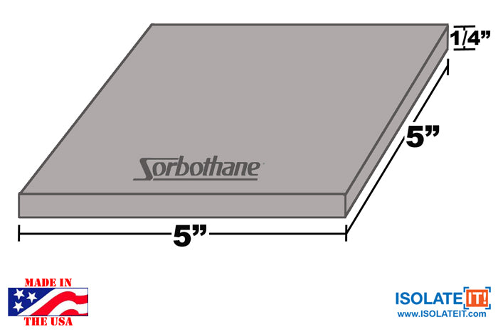 Sorbothane Vibration Isolation Square Pad 5" x 5" - 2 Pack